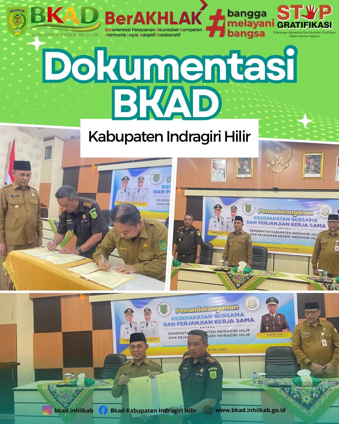 Bupati Inhil Hadiri Penandatanganan Kerja Sama BKAD dan Kejari Inhil terkait Penanganan Masalah Hukum dan Pengamanan Aset Daerah