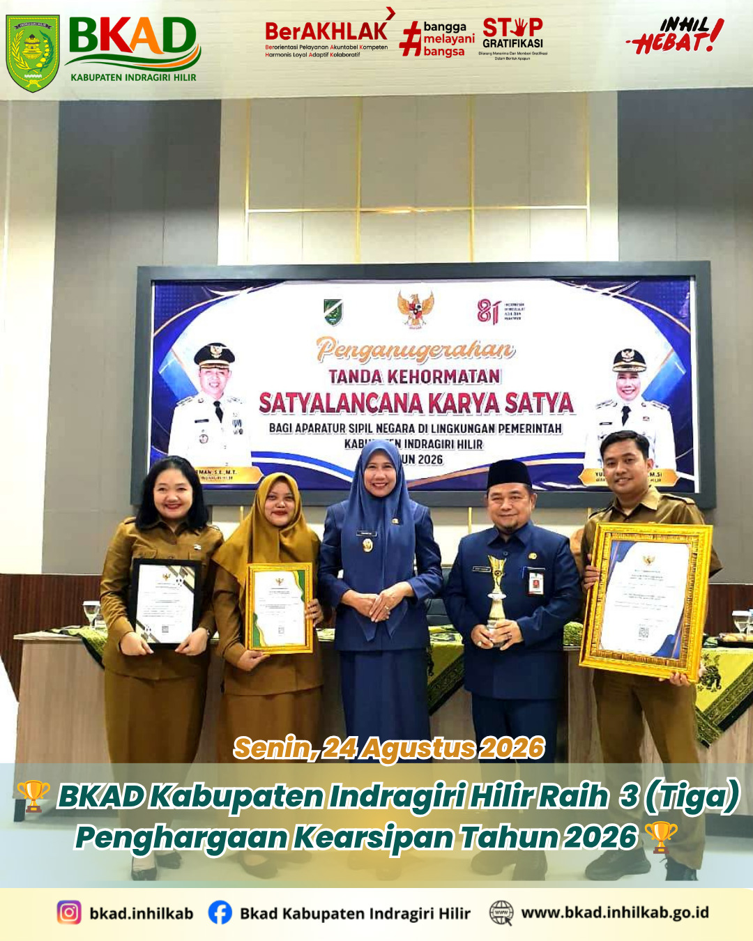 🏆 BKAD Kabupaten Indragiri Hilir Raih Tiga Penghargaan Kearsipan Tahun 2026 dari Bupati Indragiri Hilir🏆